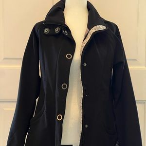 Black coat with fleece lining and silver buttons